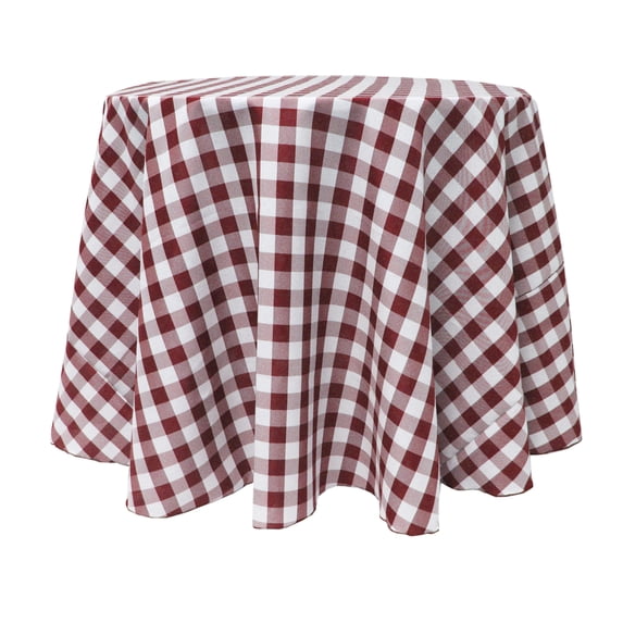 Ultimate Textile (2 Pack) 96-Inch Round Polyester Gingham Checkered Tablecloth - for Picnic, Outdoor or Indoor Party use, Burgundy and White