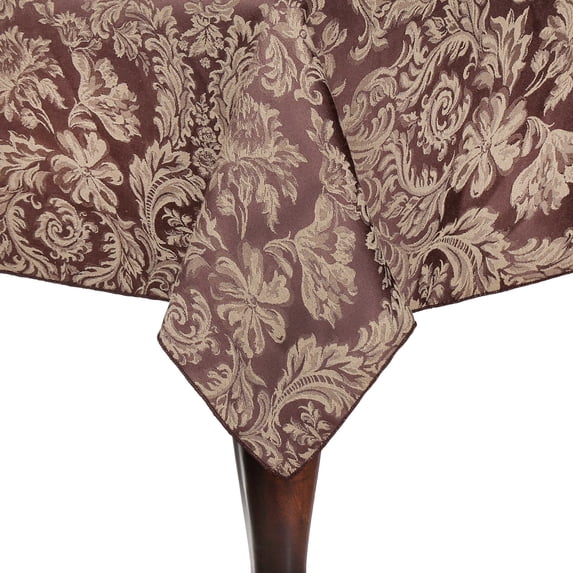 Ultimate Textile (2 Pack) Damask Miranda 54 x 96-Inch Oval Tablecloth - Home Dining Collection - Floral Leaf Two-tone Jacquard Design, Chocolate Brown