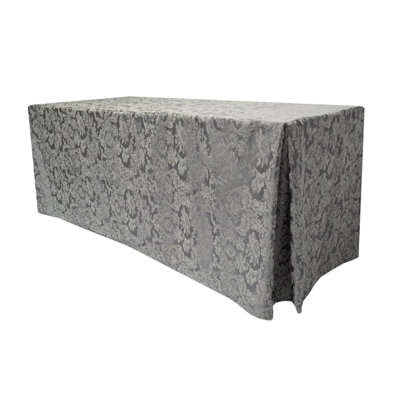 Ultimate Textile (2 Pack) Miranda 4 ft. Damask Fitted Tablecloth - for 24 x 48-Inch Banquet and Folding Rectangular Tables, Pewter Grey
