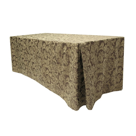 Ultimate Textile (2 Pack) Miranda 4 ft. Damask Fitted Tablecloth - for 30 x 48-Inch Banquet and Folding Rectangular Tables, Chocolate Brown