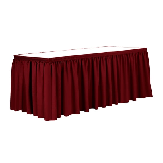Ultimate Textile 21 ft. Shirred Pleat Polyester Table Skirt - 36" Counter Serving Height, Holiday Red