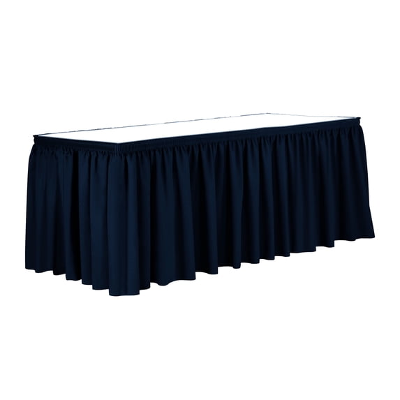 Ultimate Textile 21 ft. Shirred Pleat Polyester Table Skirt - 36" Counter Serving Height, Navy Blue