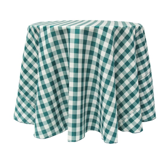 Ultimate Textile (3 Pack) 114-Inch Round Polyester Gingham Checkered Tablecloth - for Picnic, Outdoor or Indoor Party use, Teal and White