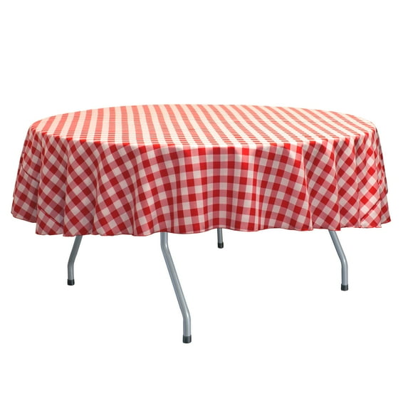 Ultimate Textile (3 Pack) 72-Inch Round Polyester Gingham Checkered Tablecloth - for Picnic, Outdoor or Indoor Party use, Red and White
