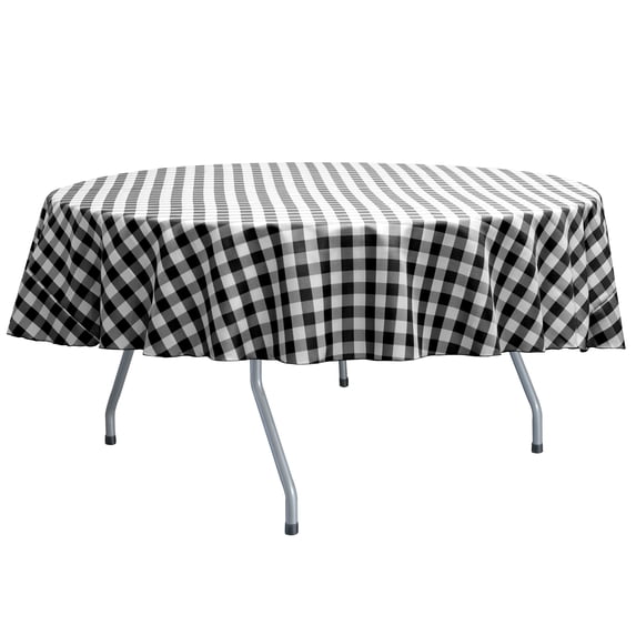 Ultimate Textile (3 Pack) 84-Inch Round Polyester Gingham Checkered Tablecloth - for Picnic, Outdoor or Indoor Party use, Black and White