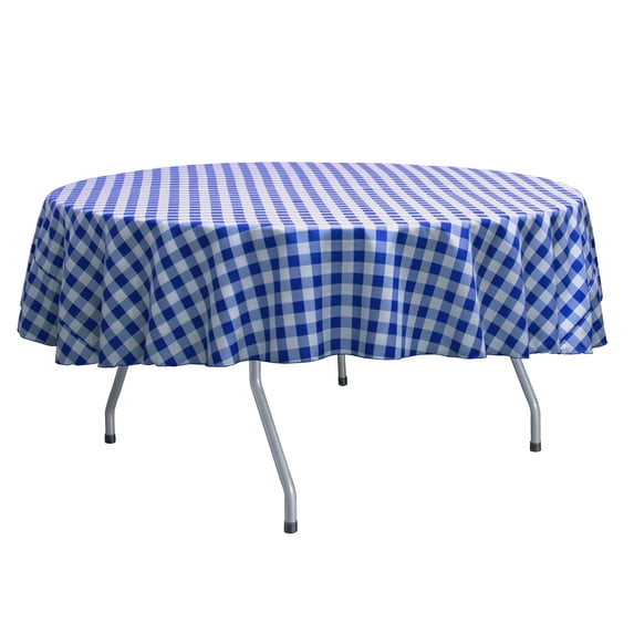 Ultimate Textile (3 Pack) 84-Inch Round Polyester Gingham Checkered Tablecloth - for Picnic, Outdoor or Indoor Party use, Royal and White