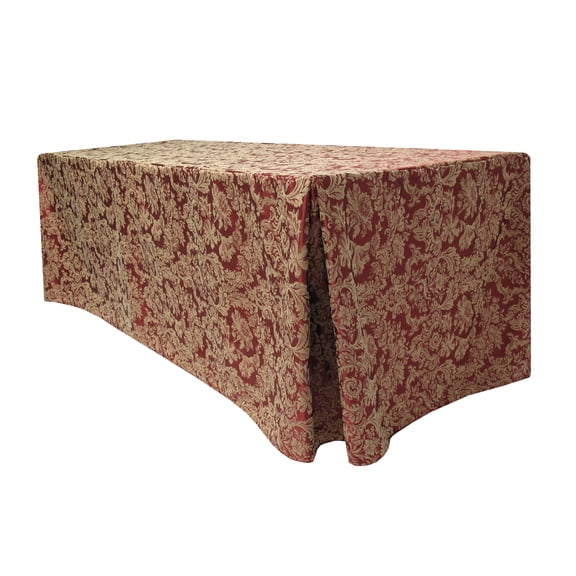 Ultimate Textile (3 Pack) Miranda 4 ft. Damask Fitted Tablecloth - for 30 x 48-Inch Banquet and Folding Rectangular Tables 36" High, Bordeaux