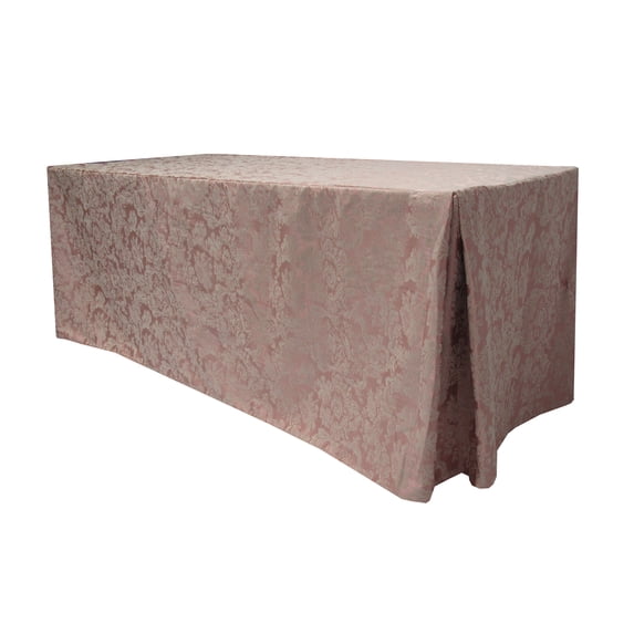 Ultimate Textile (3 Pack) Miranda 8 ft. Damask Fitted Tablecloth - for 30 x 96-Inch Banquet and Folding Rectangular Tables - 36"H, English Rose Pink