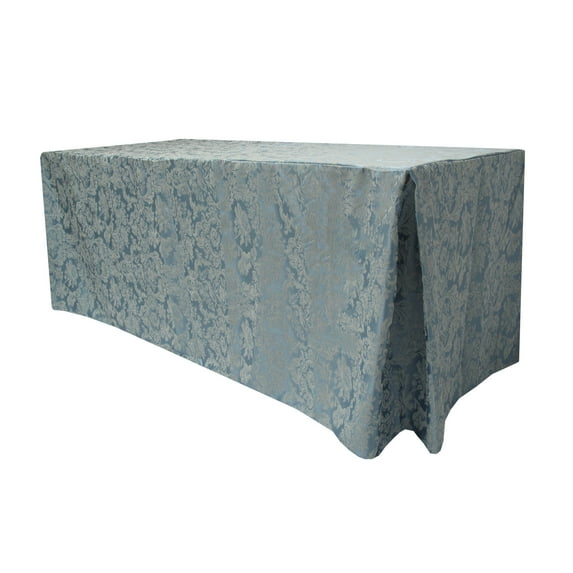 Ultimate Textile (3 Pack) Miranda 8 ft. Damask Fitted Tablecloth - for 30 x 96-Inch Banquet and Folding Rectangular Tables - 36"H, Slate Blue