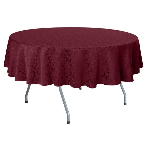 Ultimate Textile (3 Pack) Saxony 114-Inch Round Damask Tablecloth - Jacquard Weave Emblem Crest Design, Dark Red