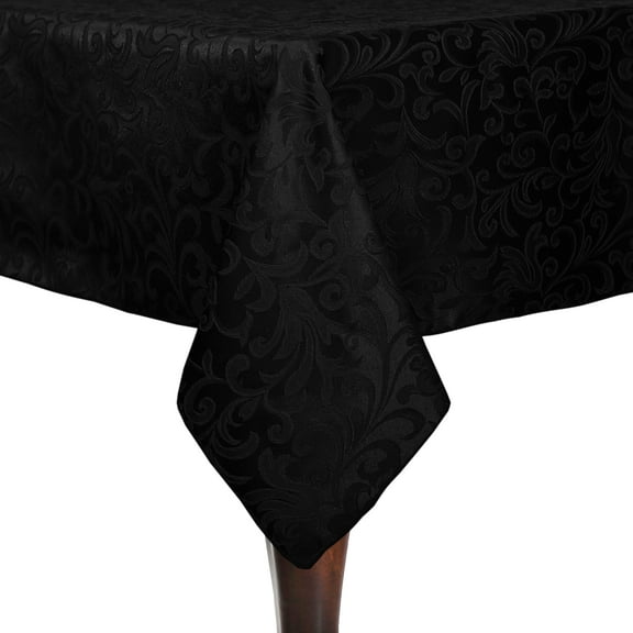 Ultimate Textile (3 Pack) Somerset 52 x 70-Inch Rectangular Damask Tablecloth - Jacquard Weave Scroll Design, Black