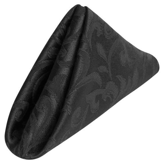 Ultimate Textile (5 Dozen) Somerset 17 x 17-Inch Damask Cloth Napkins- Jacquard Weave Scroll Design, Black