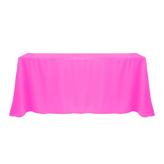 Ultimate Textile (5 Pack) 108 x 132-Inch Rectangular Polyester Linen Tablecloth with Rounded Corners - for Wedding, Restaurant or Banquet use, Neon Pink