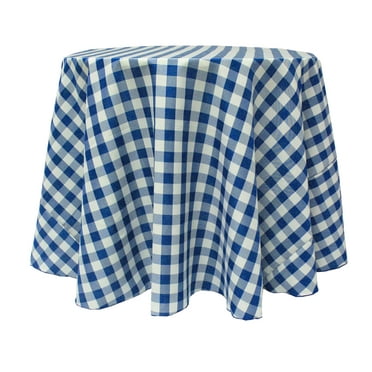 Ultimate Textile (5 Pack) 132-Inch Round Polyester Gingham Checkered Tablecloth - for Picnic, Outdoor or Indoor Party use, Royal and White