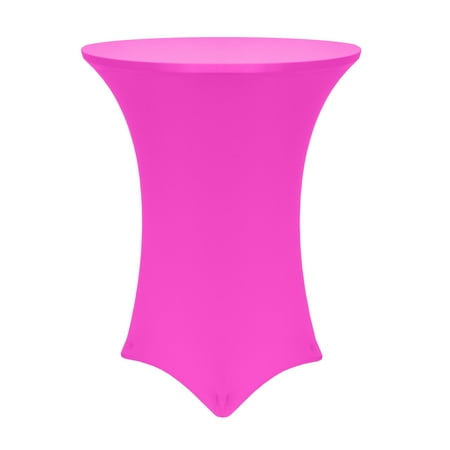Ultimate Textile (5 Pack) 30-36-Inch Round Cocktail Spandex Fitted Stretch Elastic Tablecloth - for 42" High Tables, Neon Pink