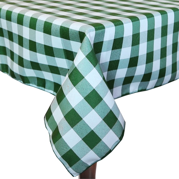 Ultimate Textile (5 Pack) 54 x 96-Inch Rectangular Polyester Gingham Checkered Tablecloth - for Picnic, Outdoor or Indoor Party use, Moss and White