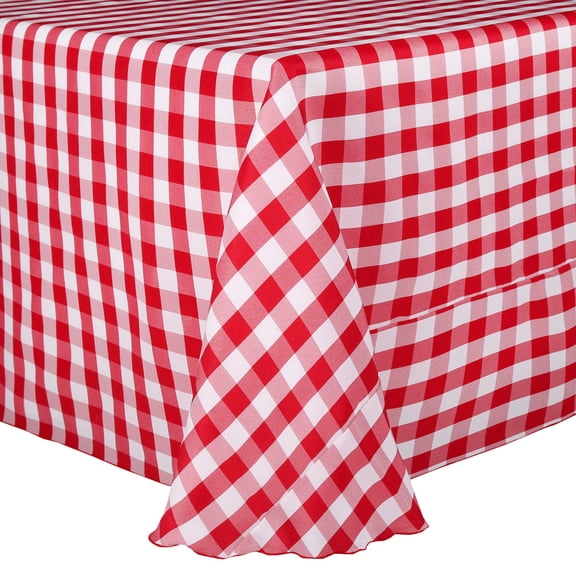 Ultimate Textile (5 Pack) 70 x 104-Inch Oval Polyester Gingham Checkered Tablecloth - for Picnic, Outdoor or Indoor Party use, Red and White