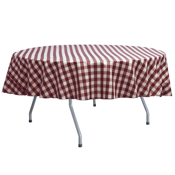 Ultimate Textile (5 Pack) 84-Inch Round Polyester Gingham Checkered Tablecloth - for Picnic, Outdoor or Indoor Party use, Burgundy and White