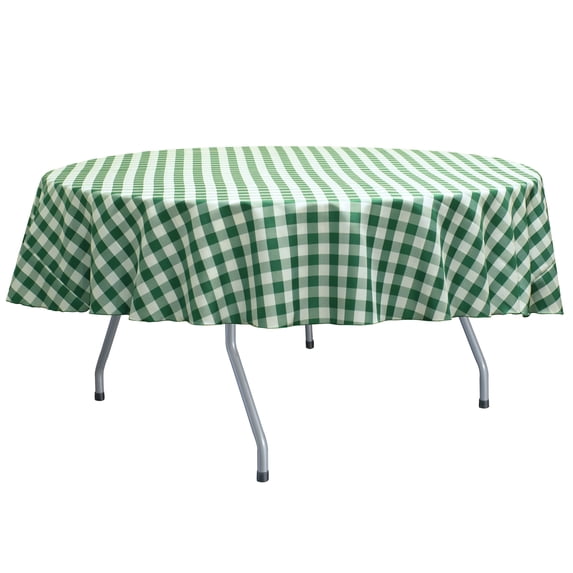 Ultimate Textile (5 Pack) 84-Inch Round Polyester Gingham Checkered Tablecloth - for Picnic, Outdoor or Indoor Party use, Moss and White