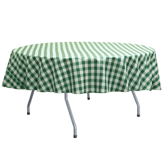 Ultimate Textile (5 Pack) 84-Inch Round Polyester Gingham Checkered Tablecloth - for Picnic, Outdoor or Indoor Party use, Moss and White