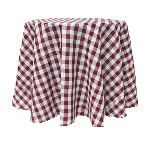 Ultimate Textile (5 Pack) 90-Inch Round Polyester Gingham Checkered Tablecloth - for Picnic, Outdoor or Indoor Party use, Burgundy and White