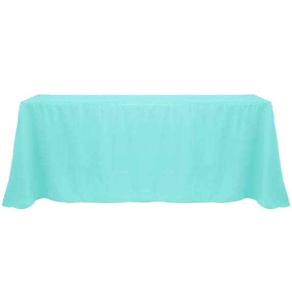 Ultimate Textile (5 Pack) 90 x 132-Inch Rectangular Polyester Linen Tablecloth with Rounded Corners - for Wedding, Restaurant or Banquet use, Caribbean Blue