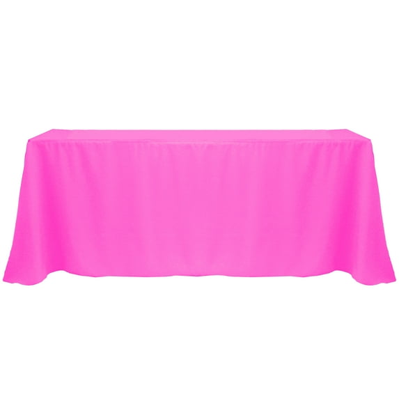 Ultimate Textile (5 Pack) 90 x 156-Inch Rectangular Polyester Linen Tablecloth with Rounded Corners - for Wedding, Restaurant or Banquet use, Neon Pink