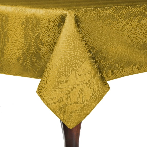 Ultimate Textile (5 Pack) Damask Kenya 60 x 120-Inch Rectangular Tablecloth - Home Dining Collection - Snakeskin Jacquard Design, Flax Gold