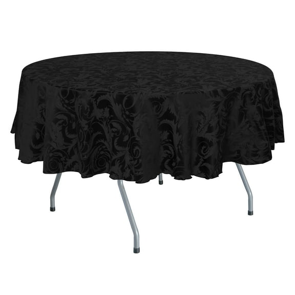 Ultimate Textile (5 Pack) Damask Melrose 60-Inch Round Tablecloth - Home Dining Collection - Floral Leaf Scroll Jacquard Design, Black