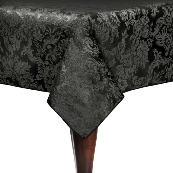 Ultimate Textile (5 Pack) Damask Miranda 54 x 96-Inch Oval Tablecloth - Home Dining Collection - Floral Leaf Two-tone Jacquard Design, Black