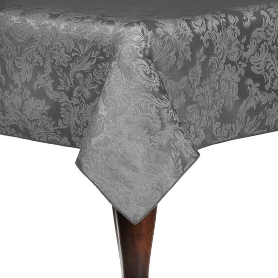 Ultimate Textile (5 Pack) Damask Miranda 60 x 144-Inch Oval Tablecloth - Home Dining Collection - Floral Leaf Two-tone Jacquard Design, Pewter Grey