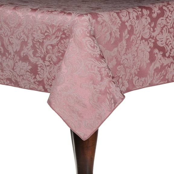 Ultimate Textile (5 Pack) Miranda 54 x 96-Inch Rectangular Damask Tablecloth - Jacquard Weave, English Rose Pink