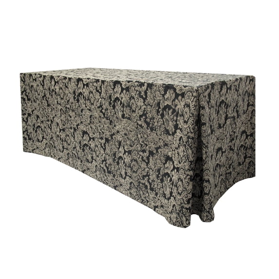 Ultimate Textile (5 Pack) Miranda 8 ft. Damask Fitted Tablecloth - for 30 x 96-Inch Banquet and Folding Rectangular Tables - 36"H, Black