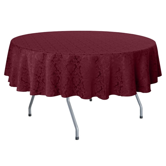 Ultimate Textile (5 Pack) Saxony 102-Inch Round Damask Tablecloth - Jacquard Weave Emblem Crest Design, Dark Red