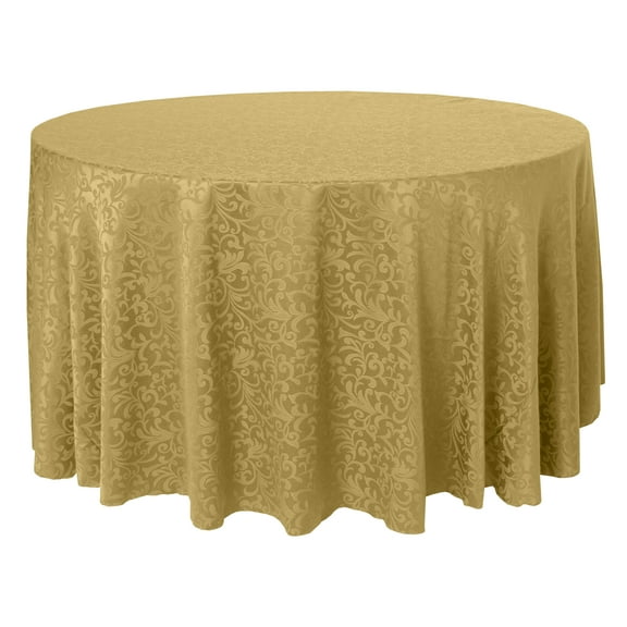 Ultimate Textile (5 Pack) Somerset 108-Inch Round Damask Tablecloth - Jacquard Weave Scroll Design, Gold