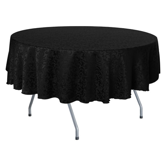Ultimate Textile (5 Pack) Somerset 60-Inch Round Damask Tablecloth - Jacquard Weave Scroll Design, Black
