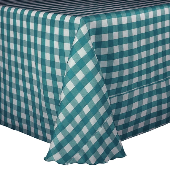 Ultimate Textile 54 x 96-Inch Oval Polyester Checkered Tablecloth Teal and White