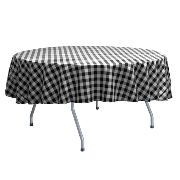 Ultimate Textile 60-Inch Round Polyester Checkered Tablecloth Black and White