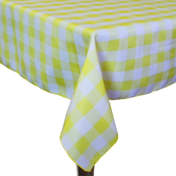 Ultimate Textile 72 x 120-Inch Rectangular Polyester Checkered Tablecloth Lemon and White
