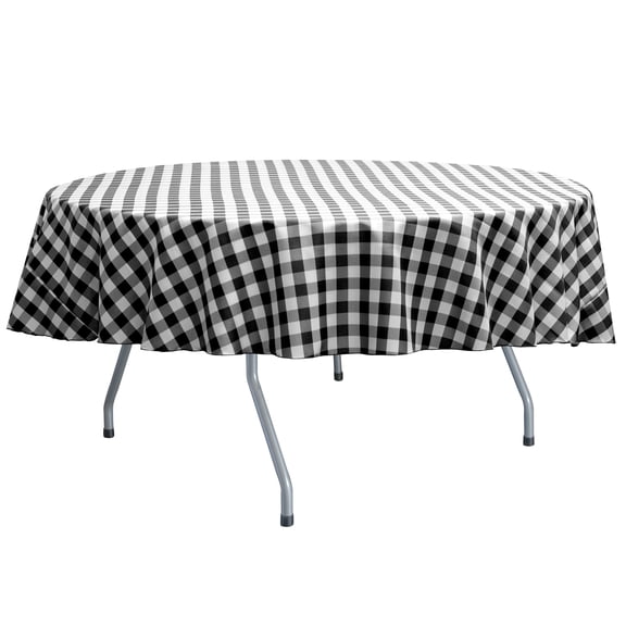 Ultimate Textile 84-Inch Round Polyester Checkered Tablecloth Black and White