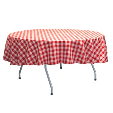 Ultimate Textile 84-Inch Round Polyester Checkered Tablecloth Red and White