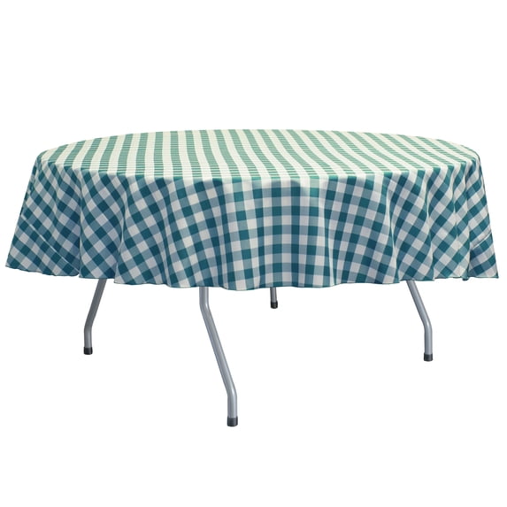 Ultimate Textile 84-Inch Round Polyester Checkered Tablecloth Teal and White