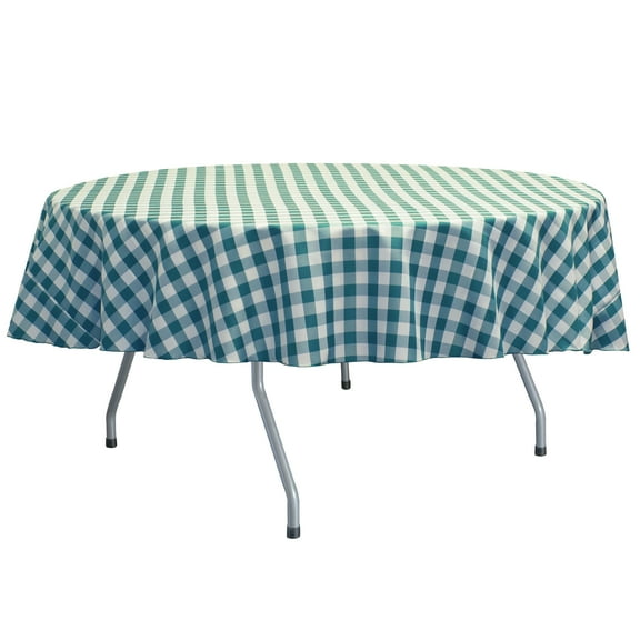 Ultimate Textile 84-Inch Round Polyester Checkered Tablecloth Teal and White
