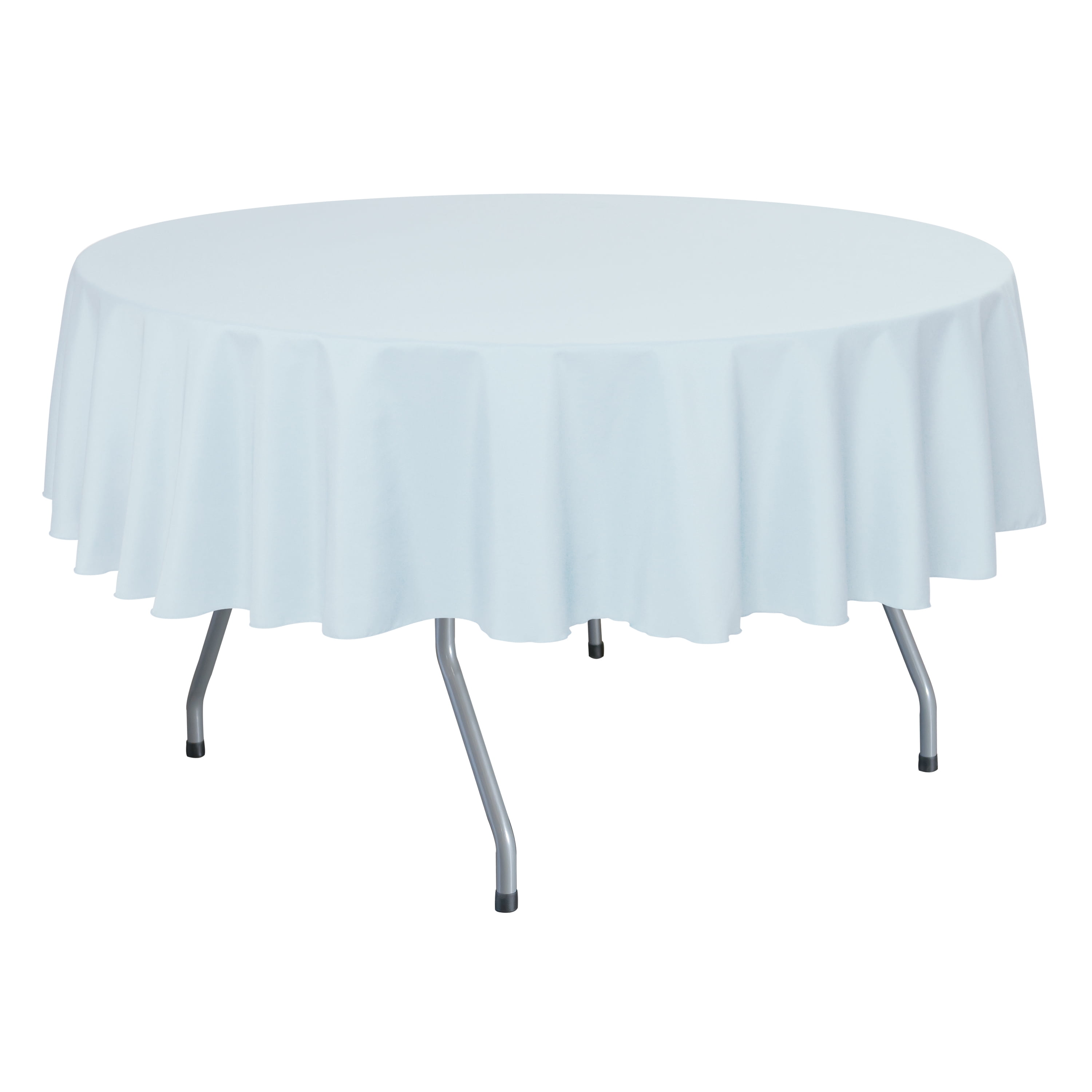 Ice Blue Round Polyester Linen Tablecloth, 84-Inch