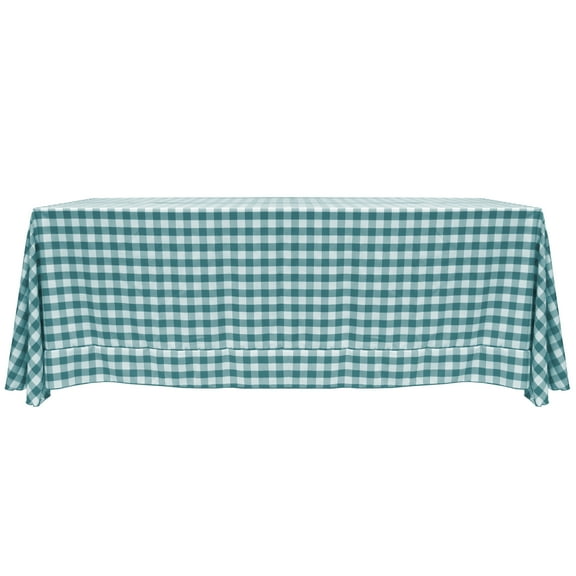 Ultimate Textile 90 x 132-Inch Rectangular Polyester Checkered Tablecloth Teal and White