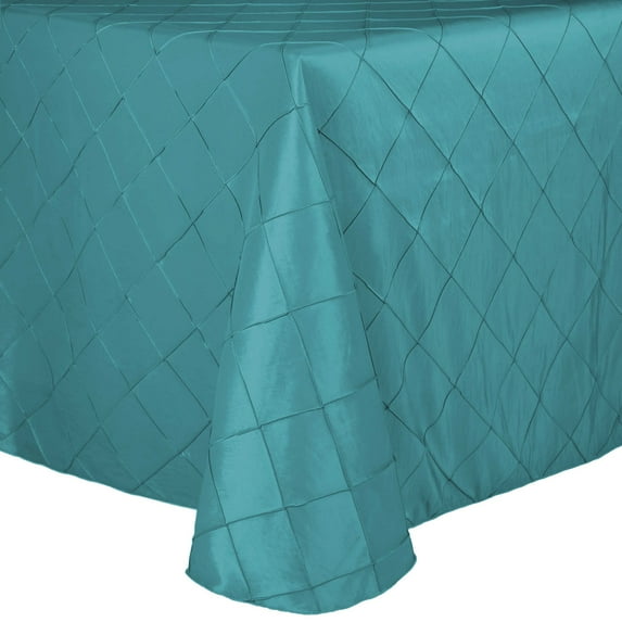 Ultimate Textile Embroidered Pintuck Taffeta 52 x 70-Inch Oval Tablecloth Turquoise Blue