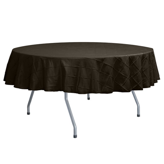 Ultimate Textile Embroidered Pintuck Taffeta 84-Inch Round Tablecloth Chocolate Light Brown