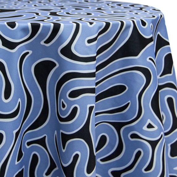 Ultimate Textile Labyrinth Blue 114-Inch Round Patterned Tablecloth