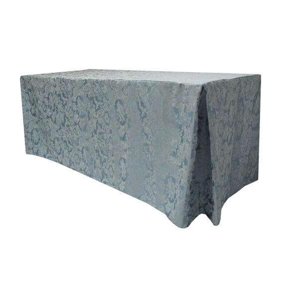 Ultimate Textile Miranda 4 ft. Damask Fitted Tablecloth (30"W x 48"L x 42"H) Slate Blue