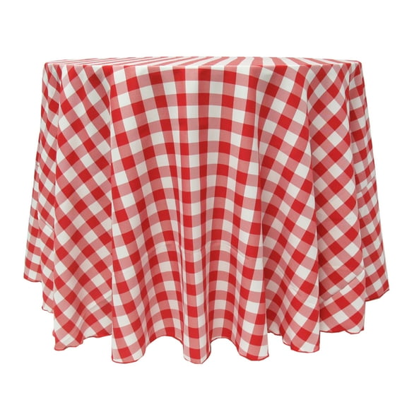 Ultimate Textile Polyester Ginham Checkered 102-Inch Round Tablecloth - 10 Pack - Red and White